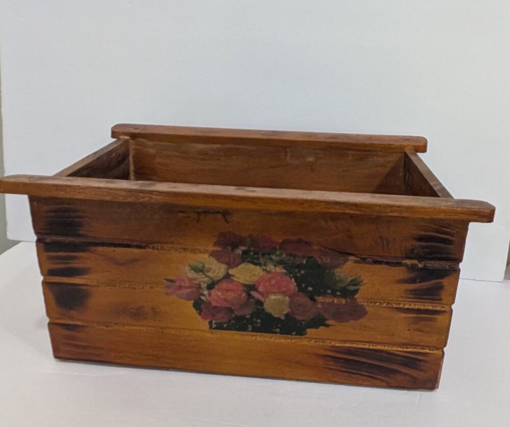 Vintage Rustic Country Floral Wooden Crate Slat Planter Box Storage Cottagecore
